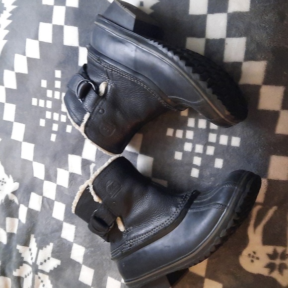 Sorel Black Leather Ankle Rubber Sherpa Lined Boots  NL2135-010 Size 9 - Picture 4 of 16